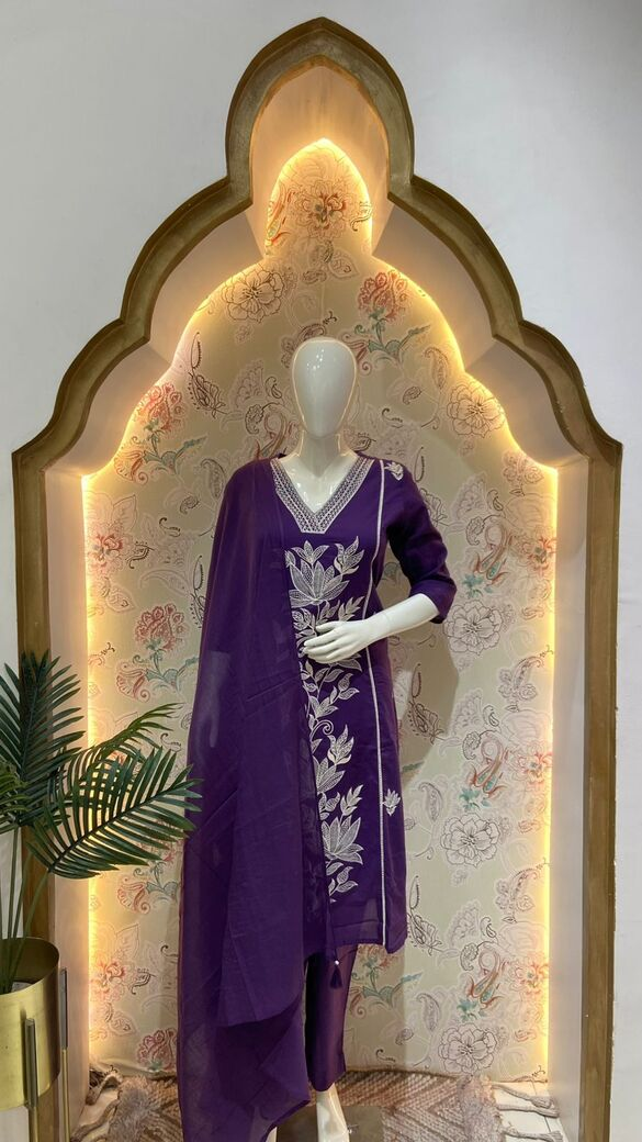 Embroidered A-line Kurti Set